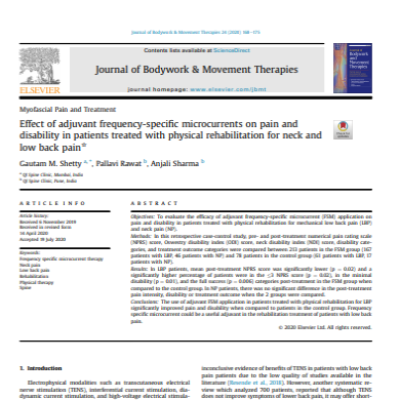 Image for Effect of Adjuvant Frequency Specific Microcurrents on Pain and Disability in Patients Treated with Physical Rehabilitation for Neck and Low Back Pain